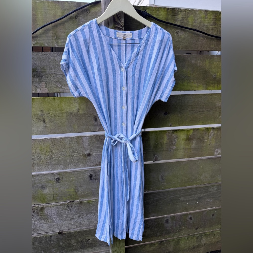 Thread + Supply Blue White Stripes‎ Nautical Resort Linen Summer Dress Beach